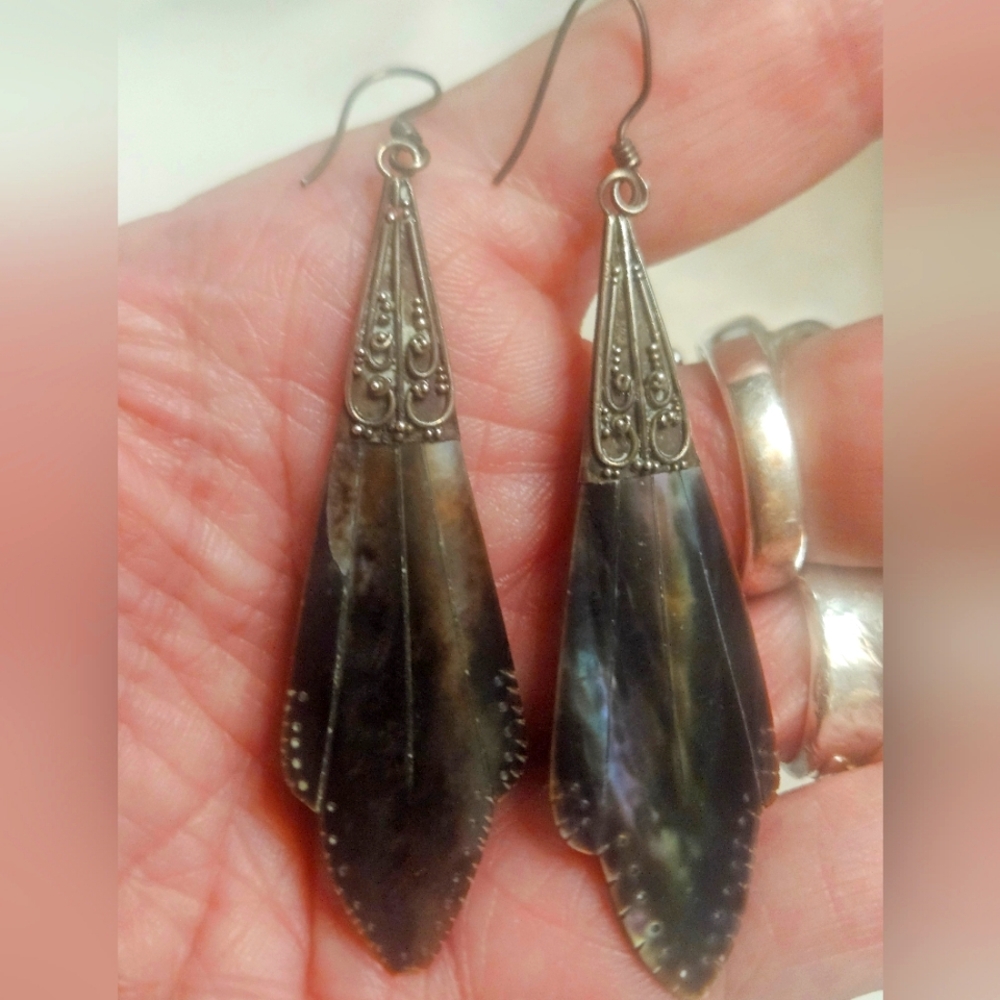 EXQUISITE VTG. BOHO STERLING & ETCHED ABALONE.BEAUTIFUL DESIGN on the STERLING